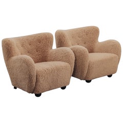 Chaises longues d'ébéniste en peau de mouton, Circa Vintage, 1950