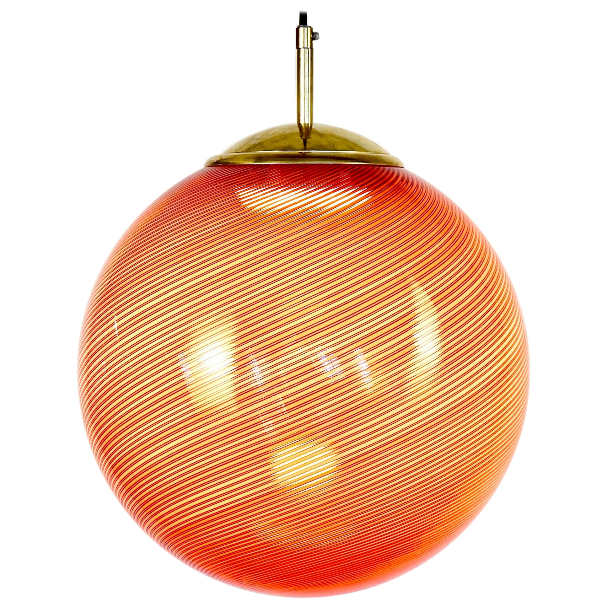 Gaia, Murano Red Mezza Filigrana Tessuto glass sphere, Silvio Piattelli Design