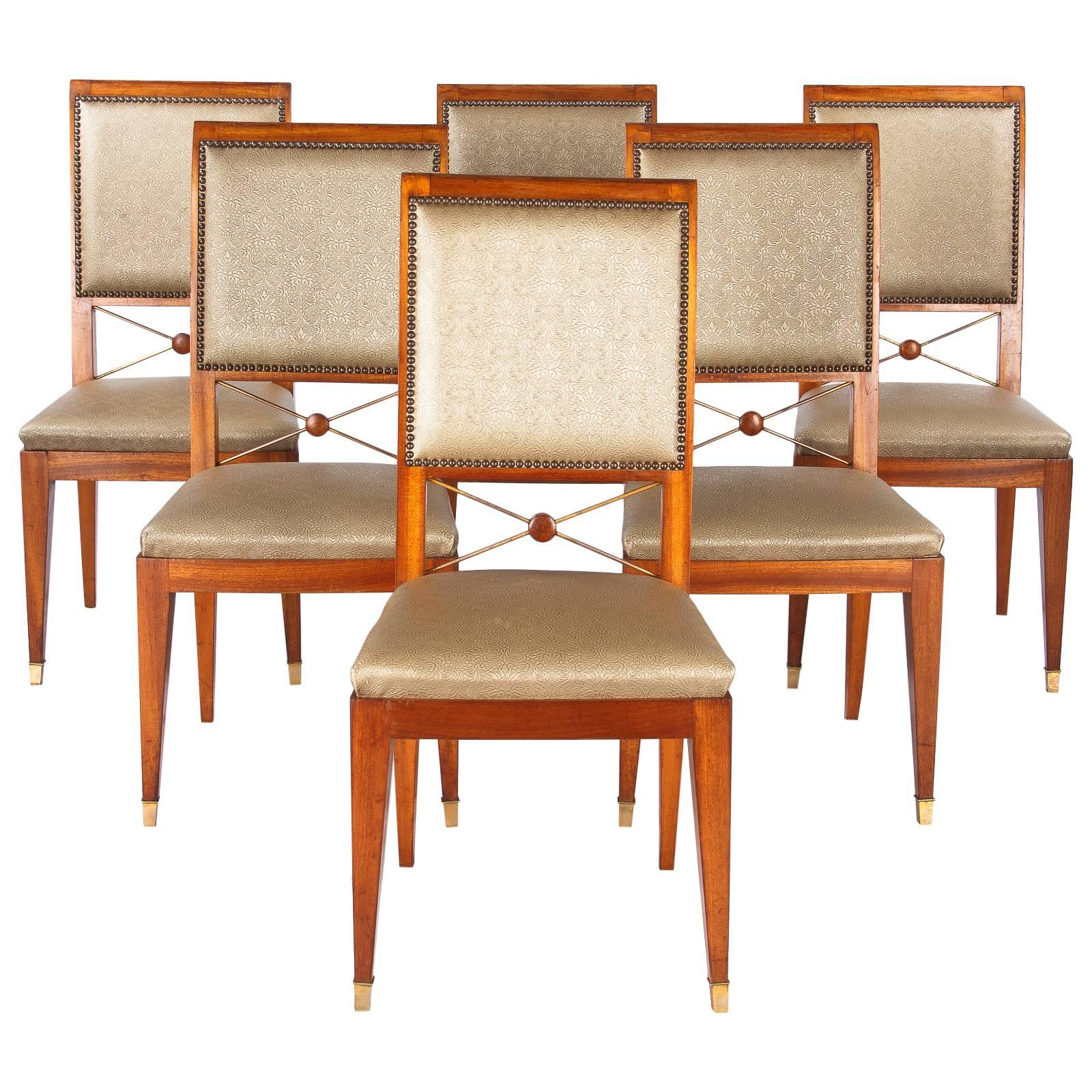 Set of Six French 1940s Mahogany Chairs