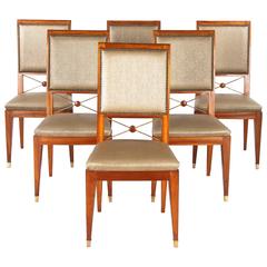 Set of Six French 1940s Mahogany Chairs