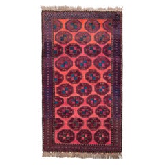Handgeknüpfter antiker Baluch-Teppich in Rot-Blau mit geometrischem Stammesmuster