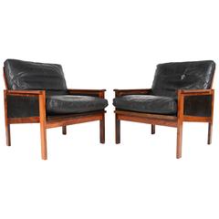 Pair of Illum Wikkelso Rosewood and Leather Lounge Chairs 