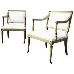 Pair of Louis XVI Style Carved Wood Armchairs