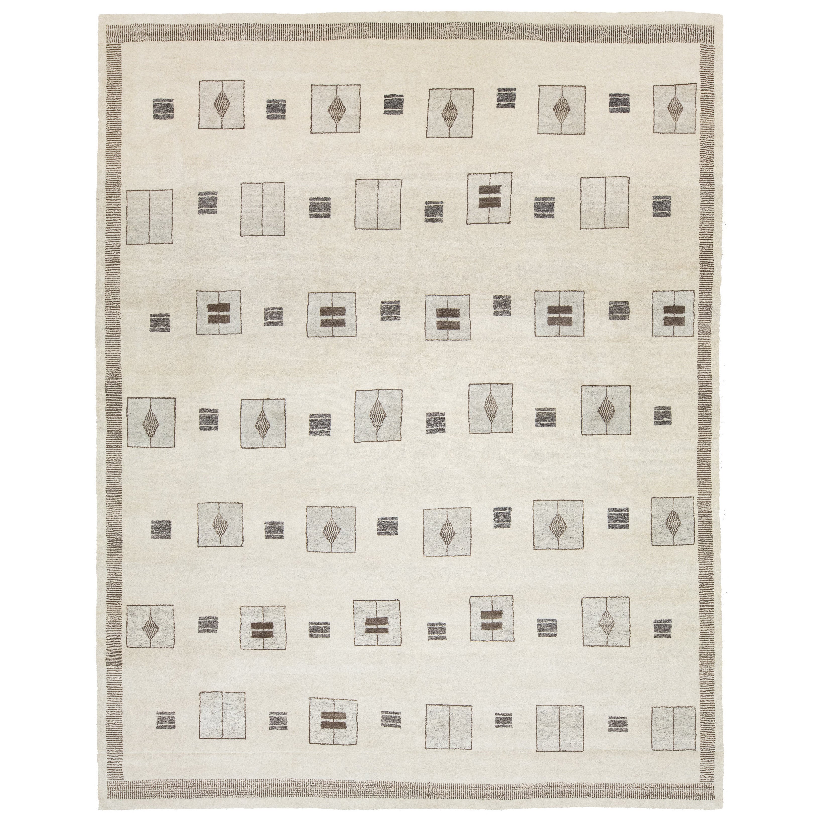 Apadana's Contemporary Moroccan Style Wool Rug Handmade in Beige