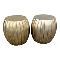 Pair of Pleated Silver Leaf Drum Accent Tables