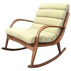 Vintage Extremely Rare Danish Modern Bentwood Upholstered Rocking Chair