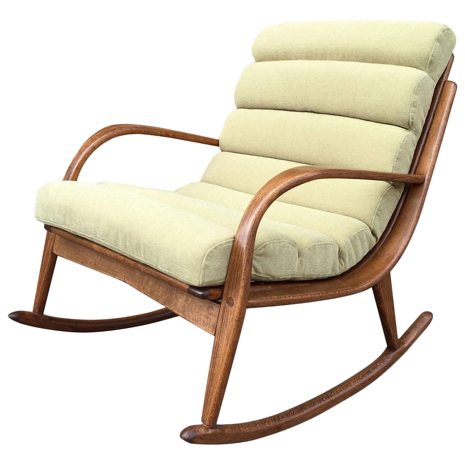 Extremely Rare Danish Modern Bentwood Upholstered Rocking Chair at 1stdibs