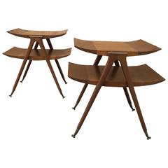 Pair of Mid-Century Modern Two-Tier Pagoda Side/End Tables