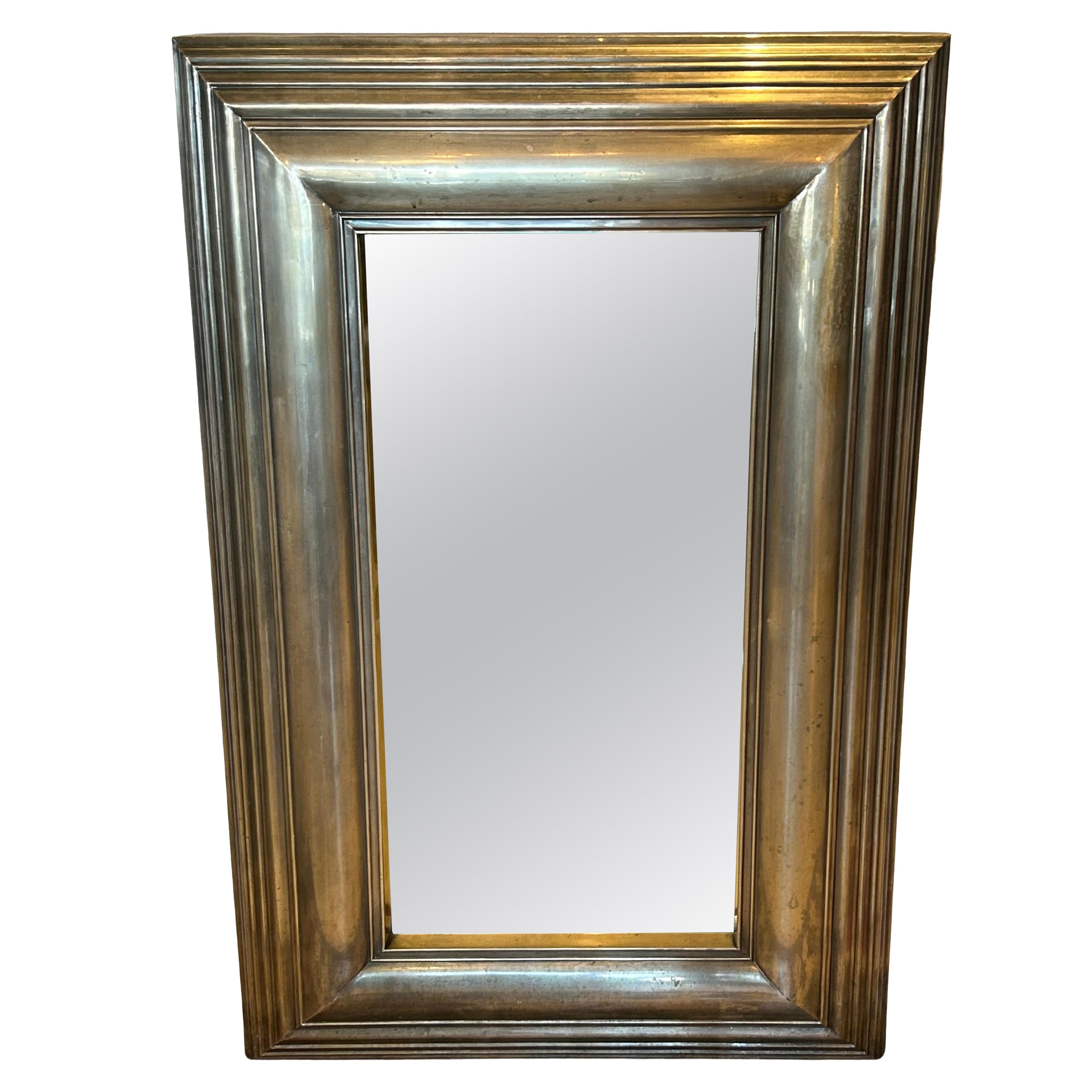 Rectangular Graduated Antiqued Metal Mirror with Pewter Silverplate Finish For Sale