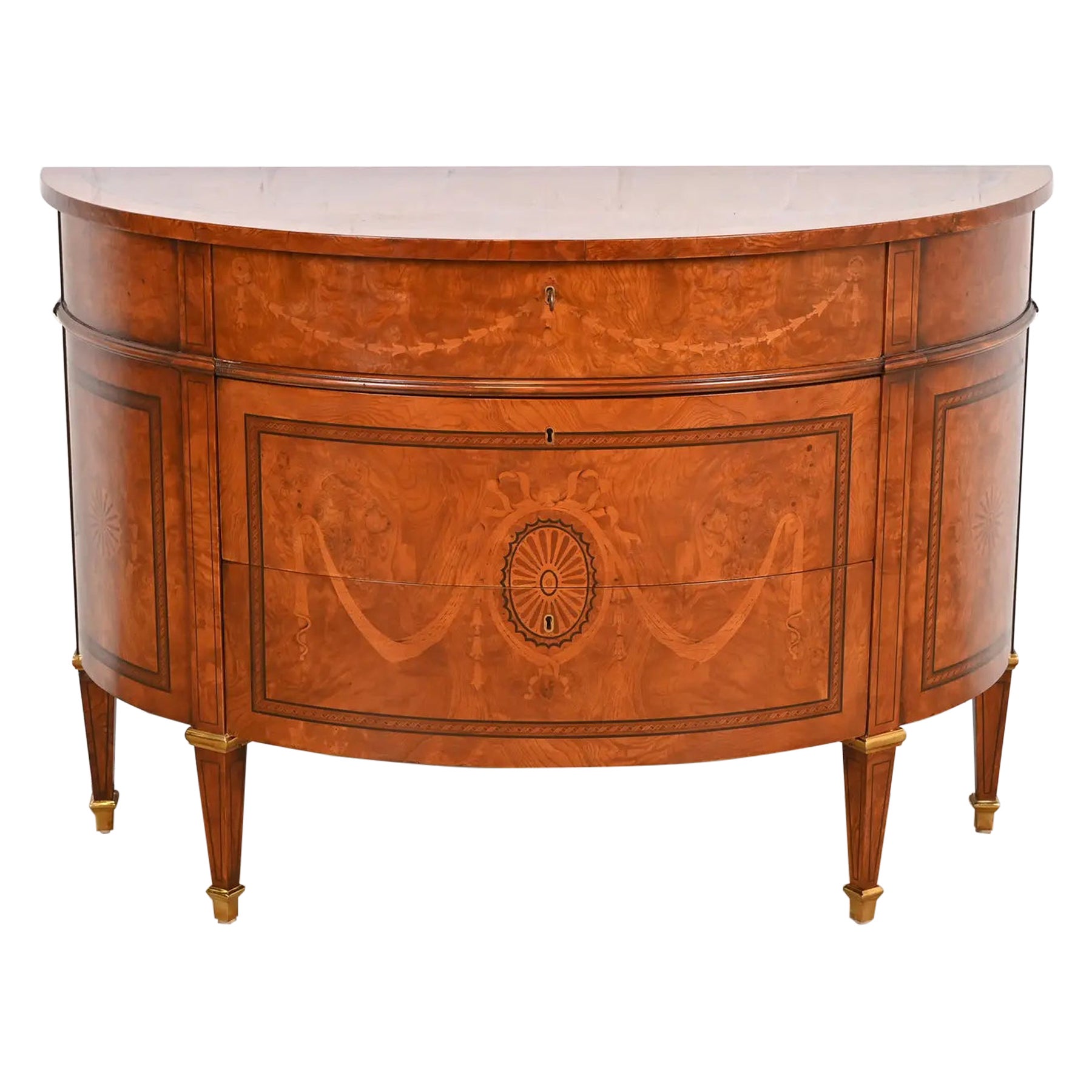 Cómoda de madera burl estilo Regencia francesa Luis XVI de Baker Furniture