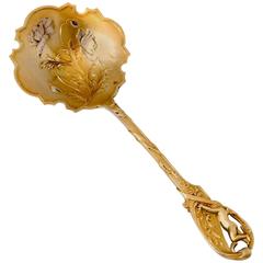 Antique Canaux Masterpiece French Sterling Silver Gold 18-Karat Strawberry Spoon Cherub