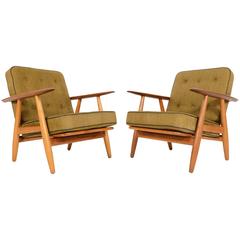 Pair of Hans Wegner Oak Cigar Arm Lounge Chair
