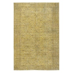 7x10.3 Ft Gelber handgefertigter Teppich mit floralem Design, Wohnzimmerteppich