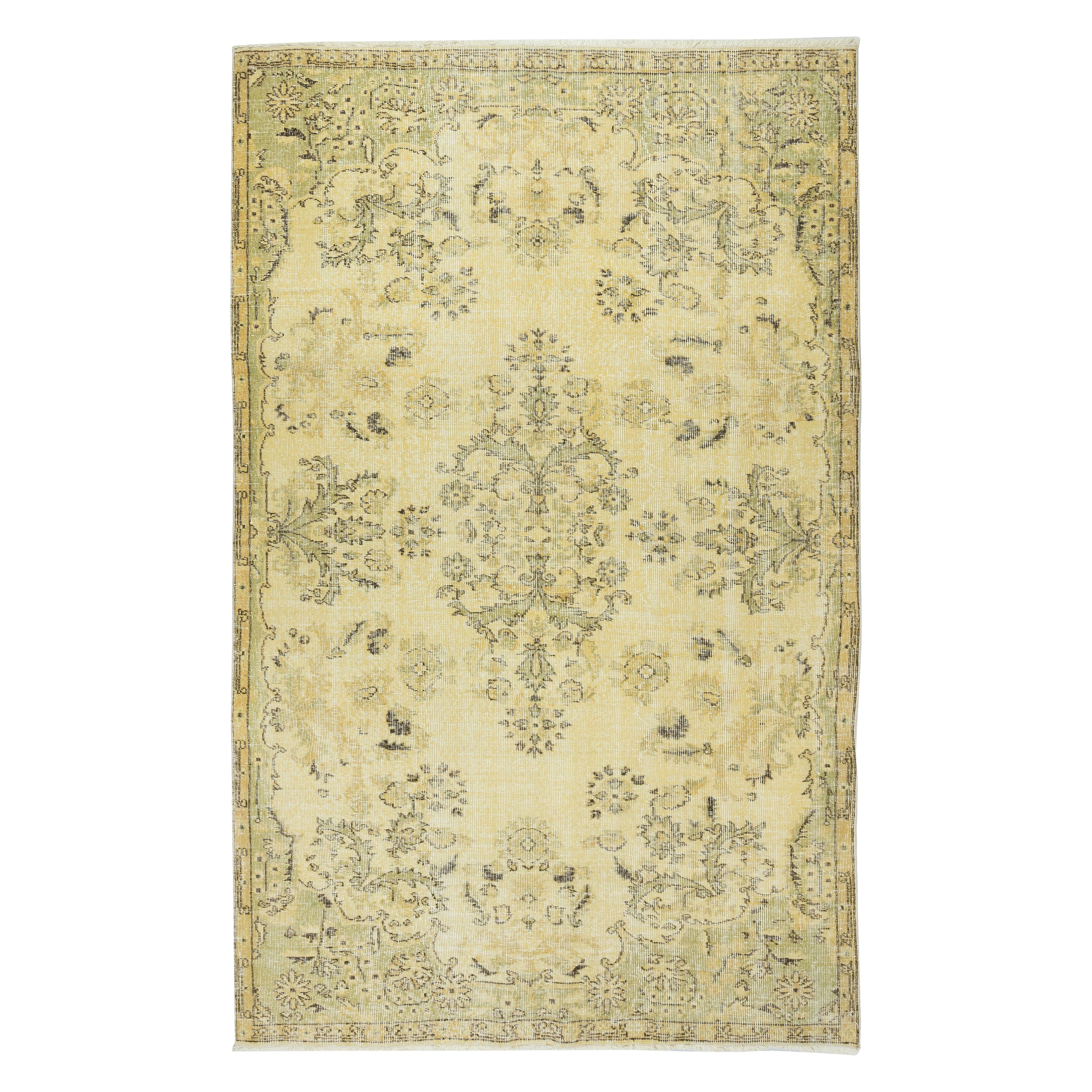 Alfombra de diseño de jardín turco vintage teñida en amarillo 4 Interior moderno de 5,5 x 9 pies