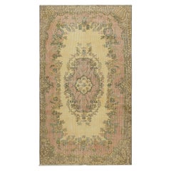 Tappeto vintage Hand Made in colore giallo 4x6.7 Ft per interni moderni