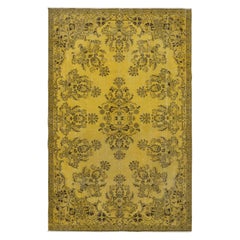 7x11.2 Ft Decorative Yellow Color Handmade Turkish Rug with Floral Garden Design (tapis turc fait main de couleur jaune avec motif floral)