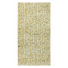 3x6 Ft Gelber handgefertigter türkischer Wollteppich, florales Design-Akzent-Teppich, handgefertigt