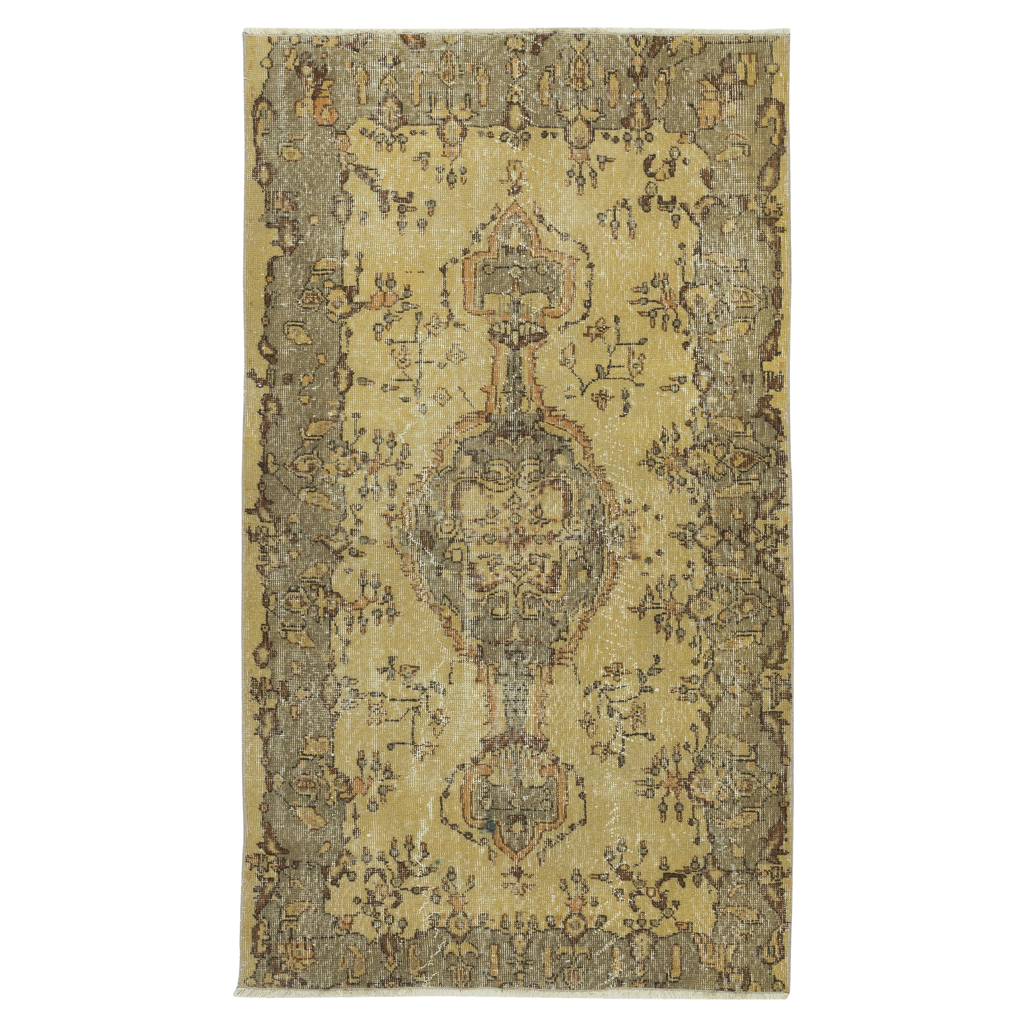 Tappeto moderno fatto a mano 4x6.6 Ft di colore giallo antibatterico con design a medaglione