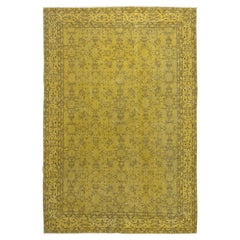 Tappeto vintage fatto a mano con motivi floreali turchi, tinto di giallo, 7x10 Ft