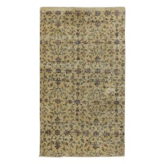 3.5x6 Ft Vintage Handgefertigter, floral gemusterter, türkischer Akzent-Teppich in gelber Farbe mit Blumenmuster