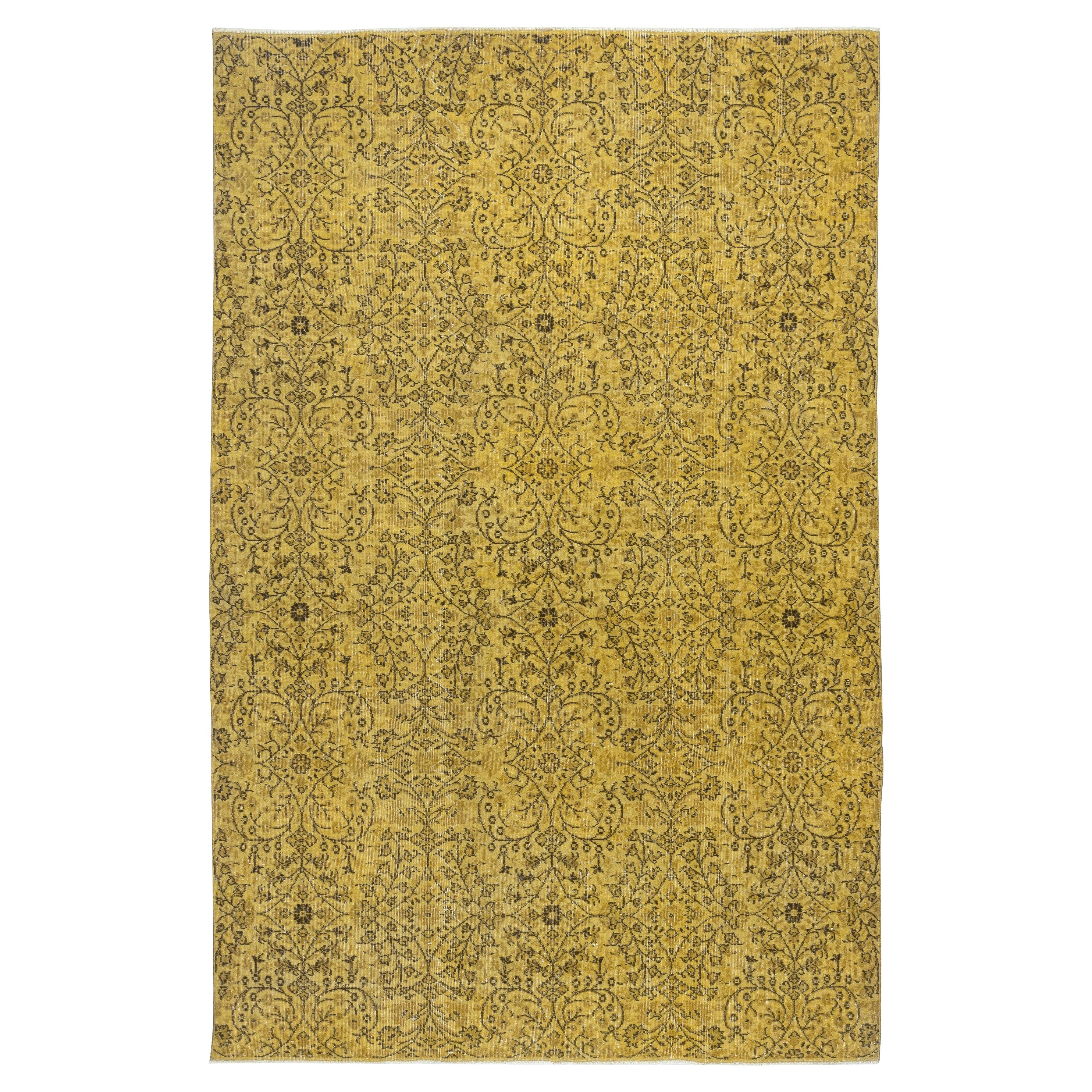 6.6x10 Ft Modern Handmade Turkish Floral Patterned Area Rug in Yellow Color