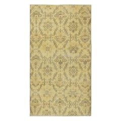 3.8x6.6 Ft Vintage Handmade Floral Turkish Accent Rug Dyed in Yellow Color