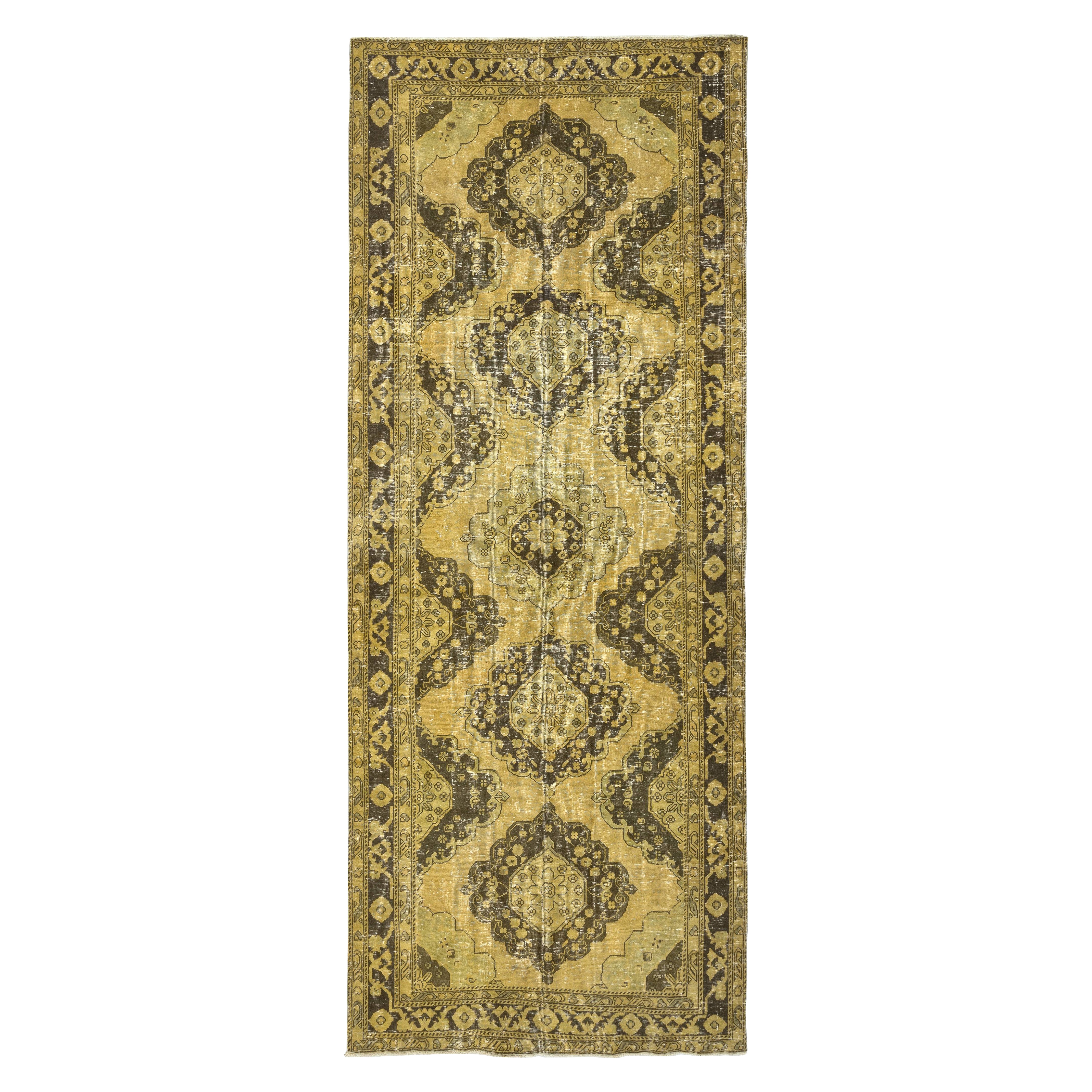 4.7x12 Ft Handgefertigter Flur-Läufer. Küchenteppich. Korridor-Teppich. Gelber Treppenteppich im Angebot