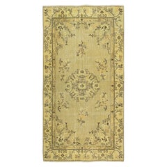 3.6x6.8 Ft Ein Paar handgefertigter gelber türkischer Teppich in Farbe Art déco mit Art déco-Design