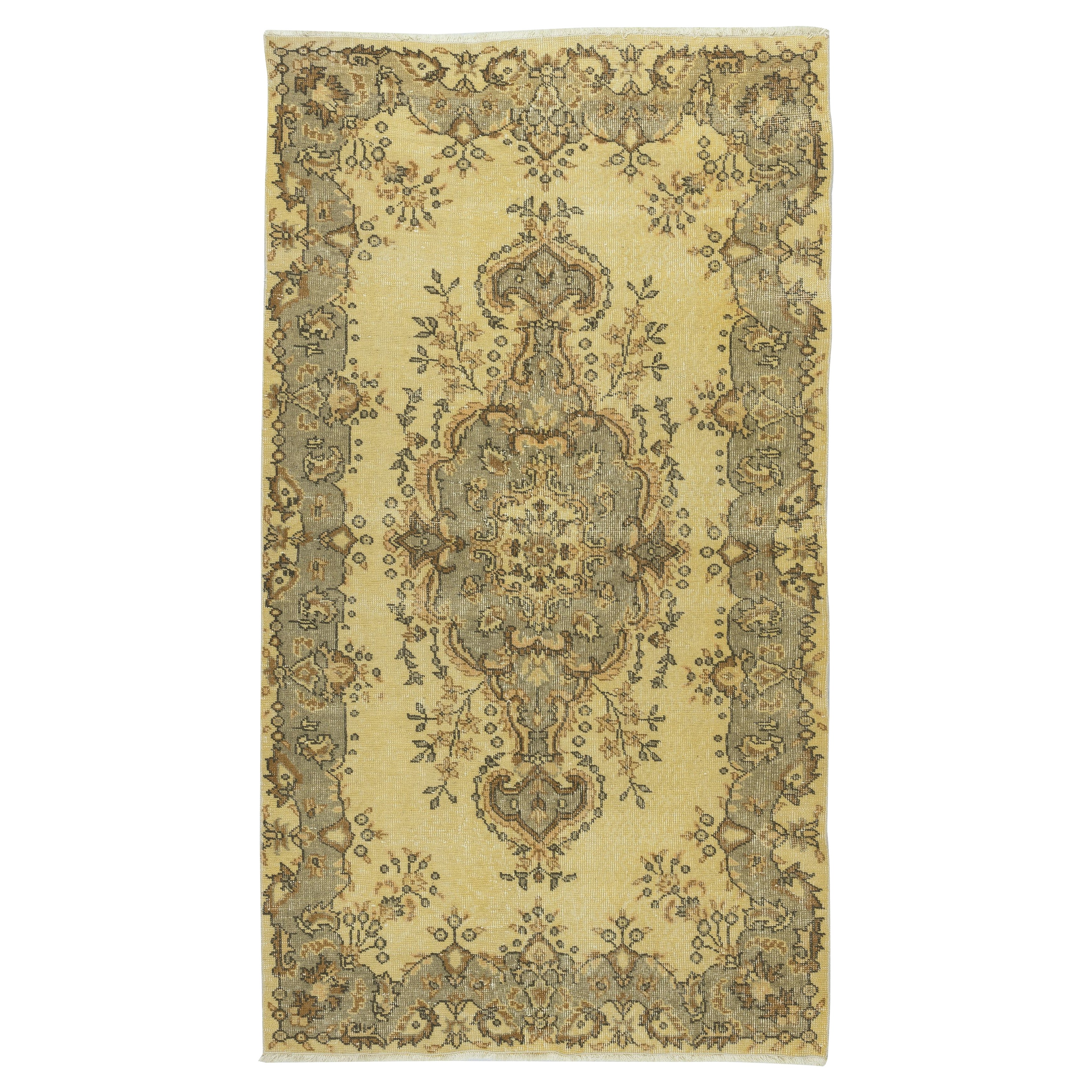 4x7 Ft Modern Handmade Wool Area Rug with Medallion Design & Yellow Background