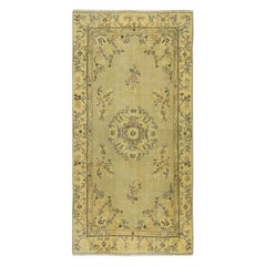 3.7x7 Ft One of a pair Handmade Yellow Turkish Wool Rug with Art Deco Design