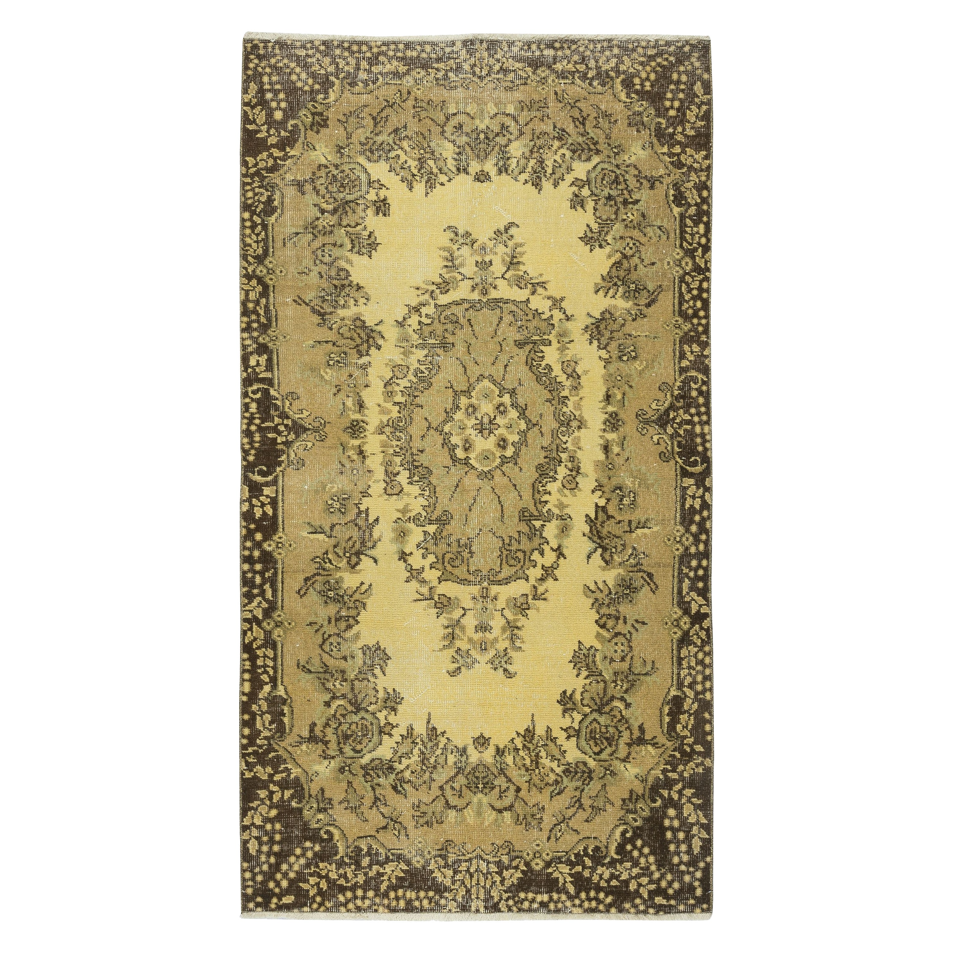 4x6.8 Ft Vintage Handmade Turkish Area Rug dyed in Yellow 4 Modern Interiors