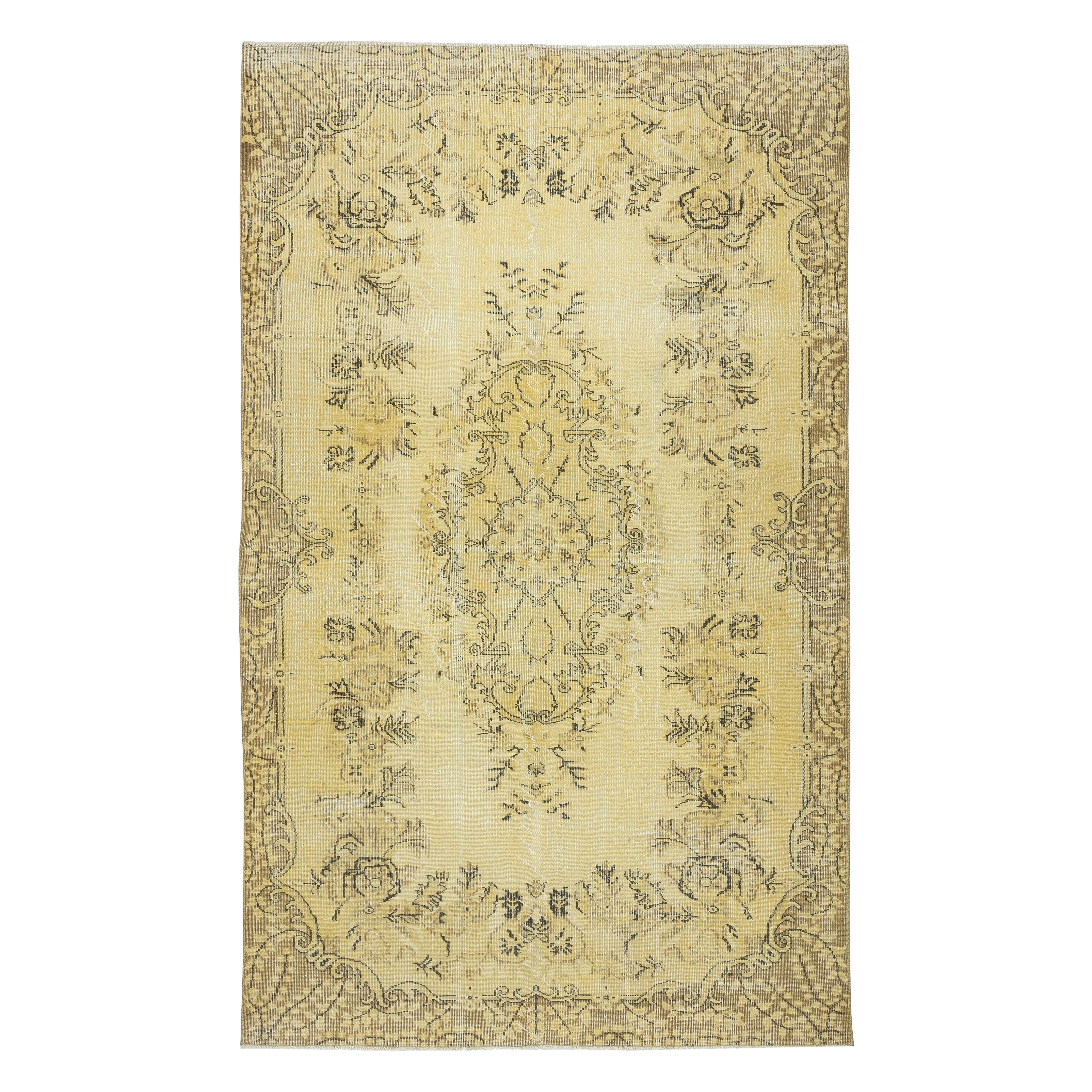 5.4x8.8 Ft Yellow Color Overdyed Modern Turkish Rug, Handmade Floor Covering