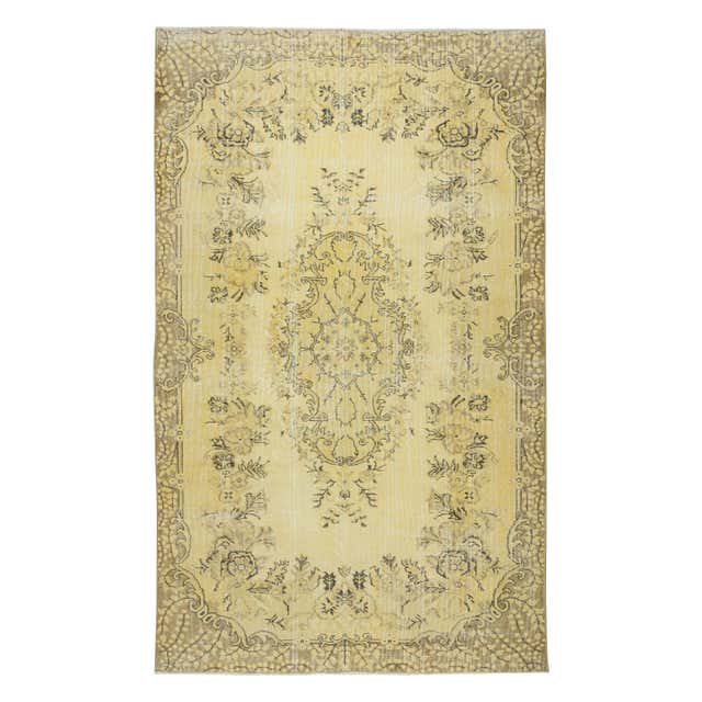6x9.5 Ft Yellow Handmade Area Rug for Modern Interiors, Vintage Turkish ...
