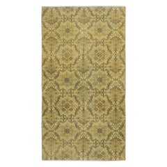 Tapis turc contemporain à motifs floraux fait à la main, de couleur jaune, 4x7.4 Ft