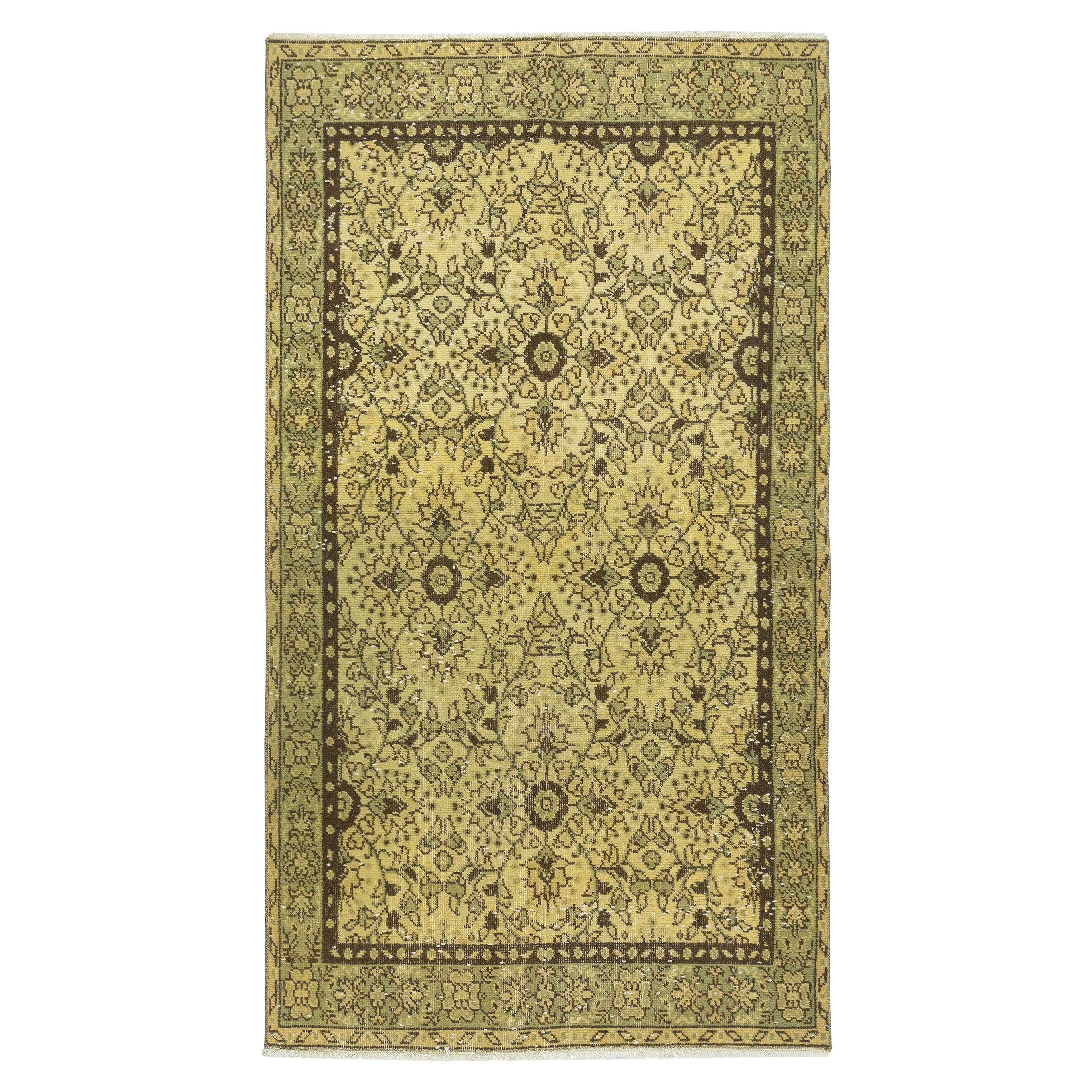 3.8x6.8 Ft Vintage Handmade Turkish Area Rug dyed in Yellow 4 Modern Interiors