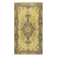 Alfombra turca decorativa hecha a mano de 3,8 x 7 pies en amarillo con diseño de medallón