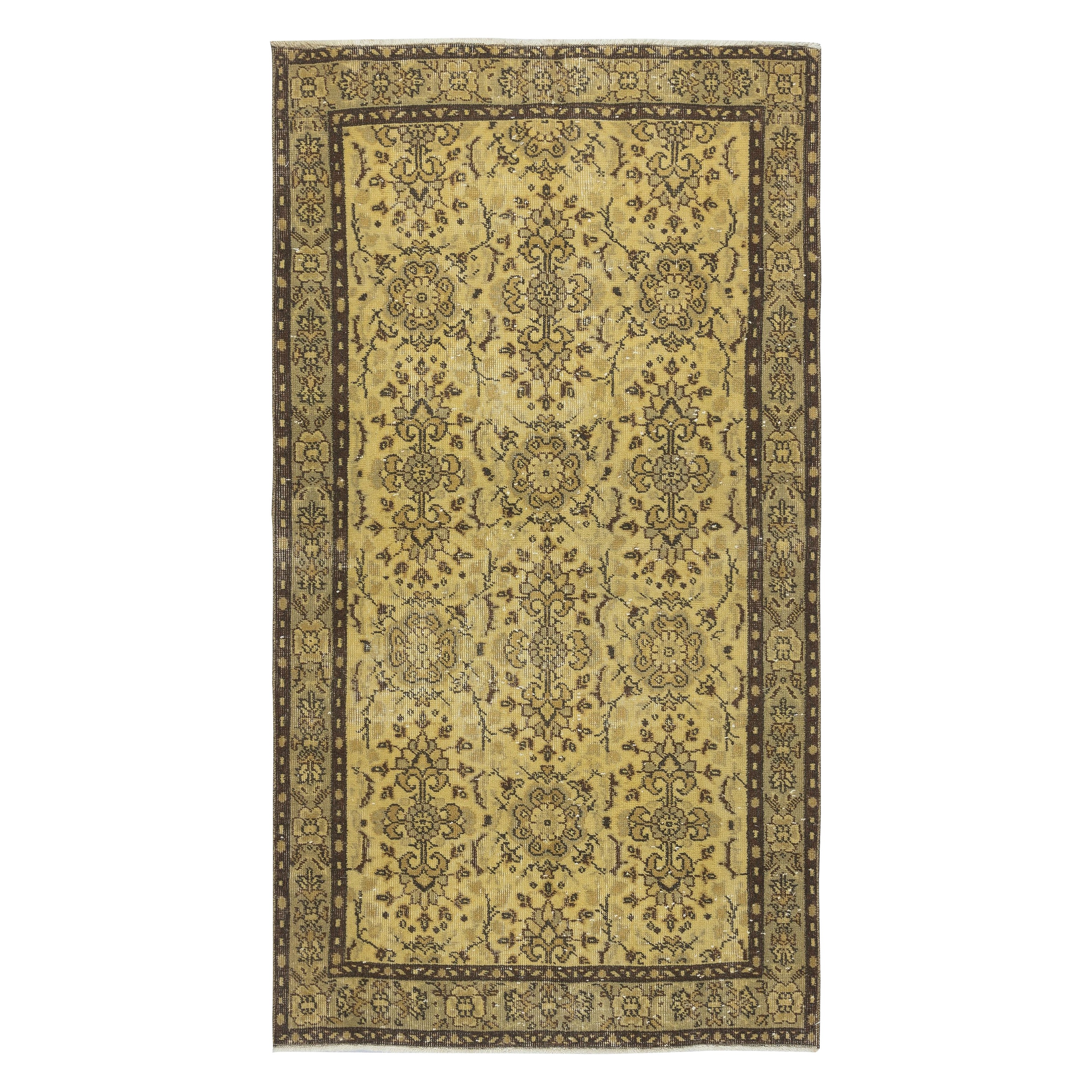 3.8x7 Ft Vintage Turkish Area Rug redyed in Yellow Color for modern interiors For Sale