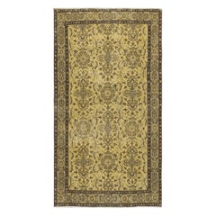 3.8x7 Ft Vintage Turkish Area Rug redyed in Yellow Color for modern interiors