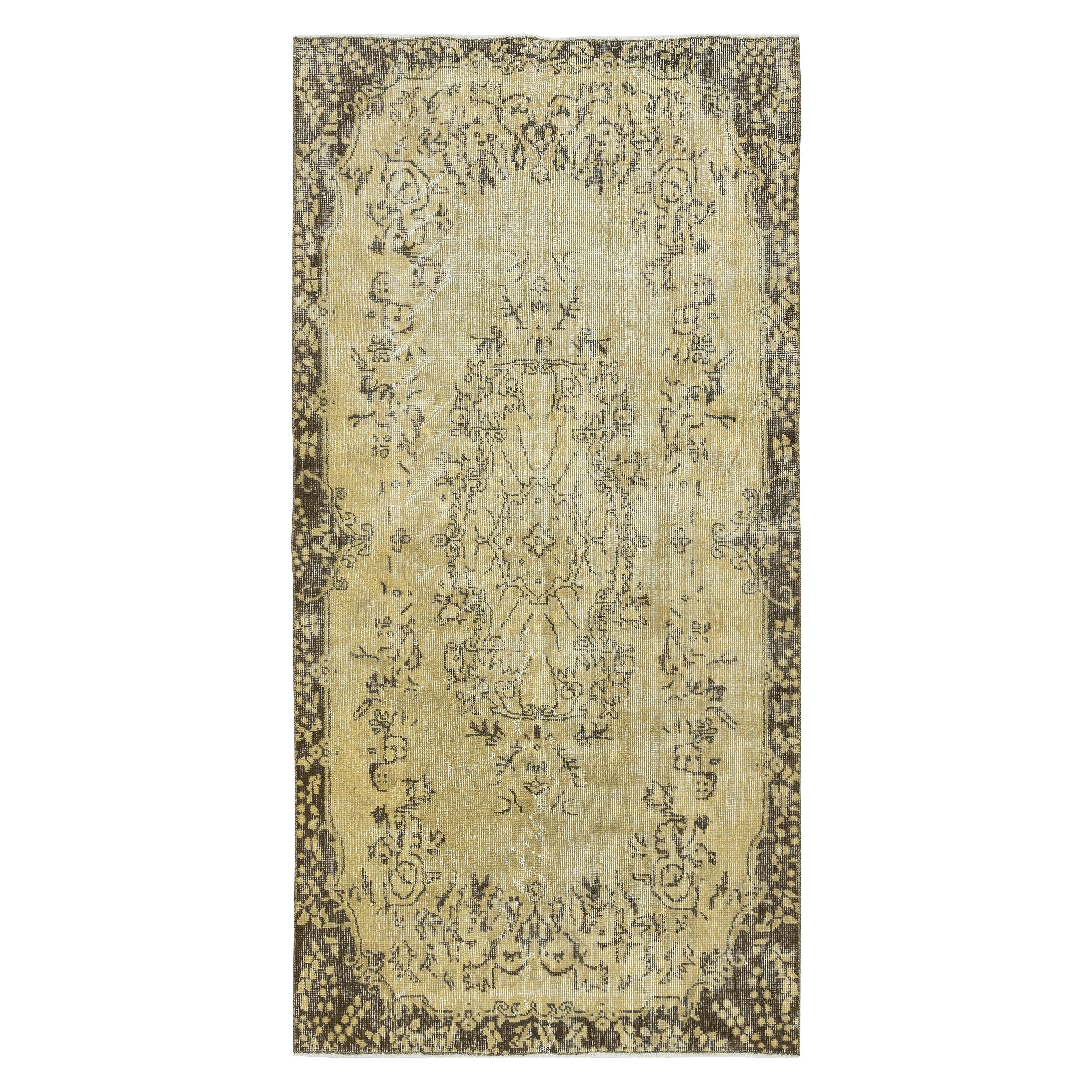3.6x7 Ft Contemporary Handmade Turkish Area Rug in Yellow with Medallion Design