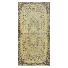 3.6x7 Ft Contemporary Handmade Turkish Area Rug in Yellow with Medallion Design