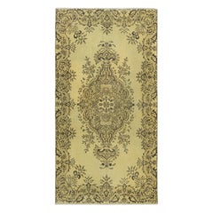 3.7x7 Ft Modern Handmade Turkish Wool Area Rug in Yellow with Medallion Design