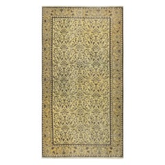 3.7x7 Ft Moderner handgefertigter türkischer Wollteppich in Gelb mit floralem Design