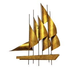 Large Mid Century Metal Sculpture of a Sailboat