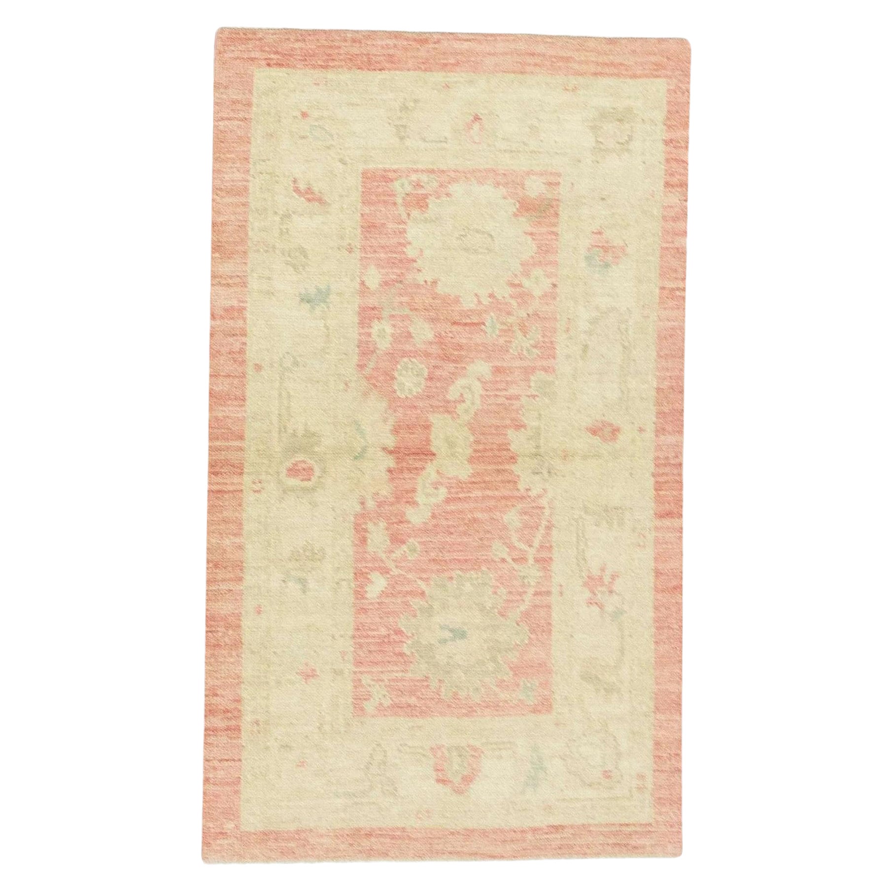 Turkish Oushak Rug Vintage Red & Beige Handwoven Wool Rug 2'10" x 4'10" For Sale
