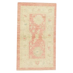 Türkischer Oushak Teppich Vintage Rot & Beige Handgewebter Wollteppich 2'10" x 4'10"