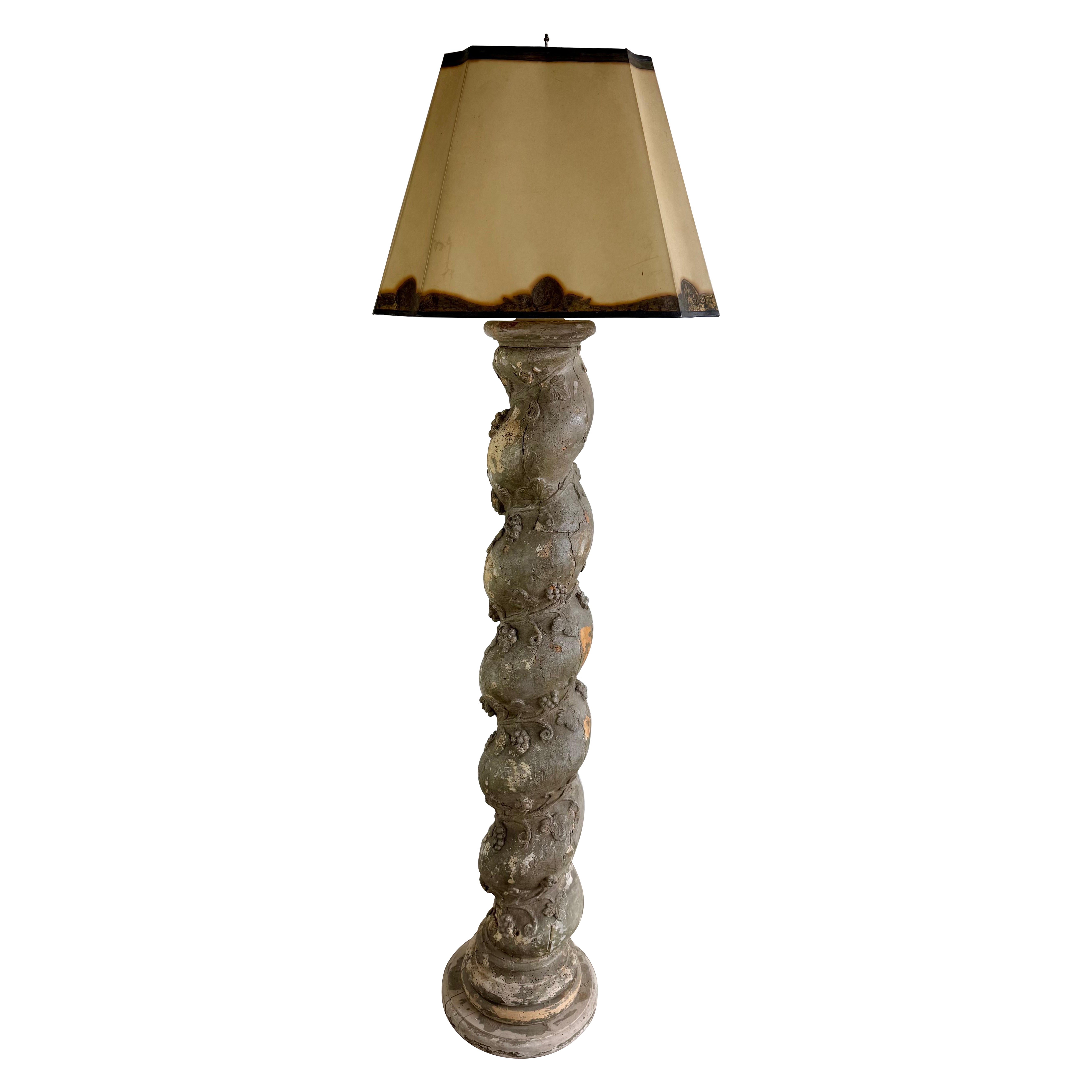 19th C. Italian Column Lamp w/ Parchment Shade For Sale