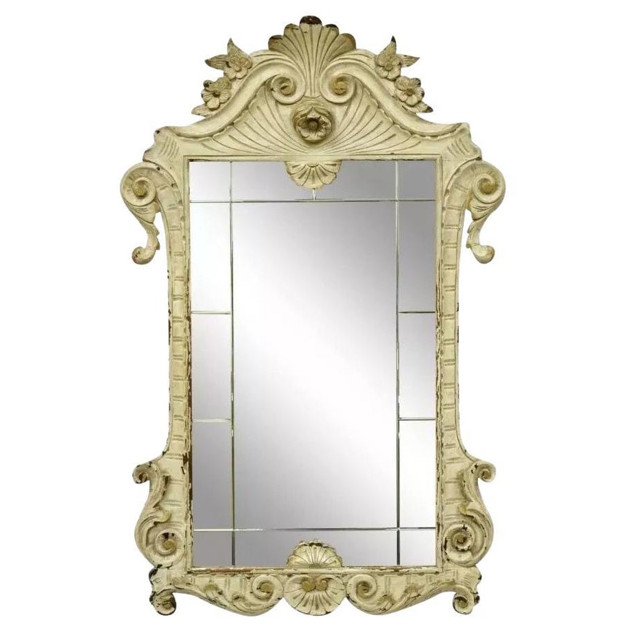 Ancien miroir mural victorien blanc Shabby Distress peint en rose chic en vente