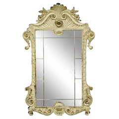 Antique Victorian White Shabby Distress Painted Chic Rose Carved Wall Mirror