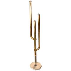 Italian Octagonal Marble Base Brass Tubular Floor Light
