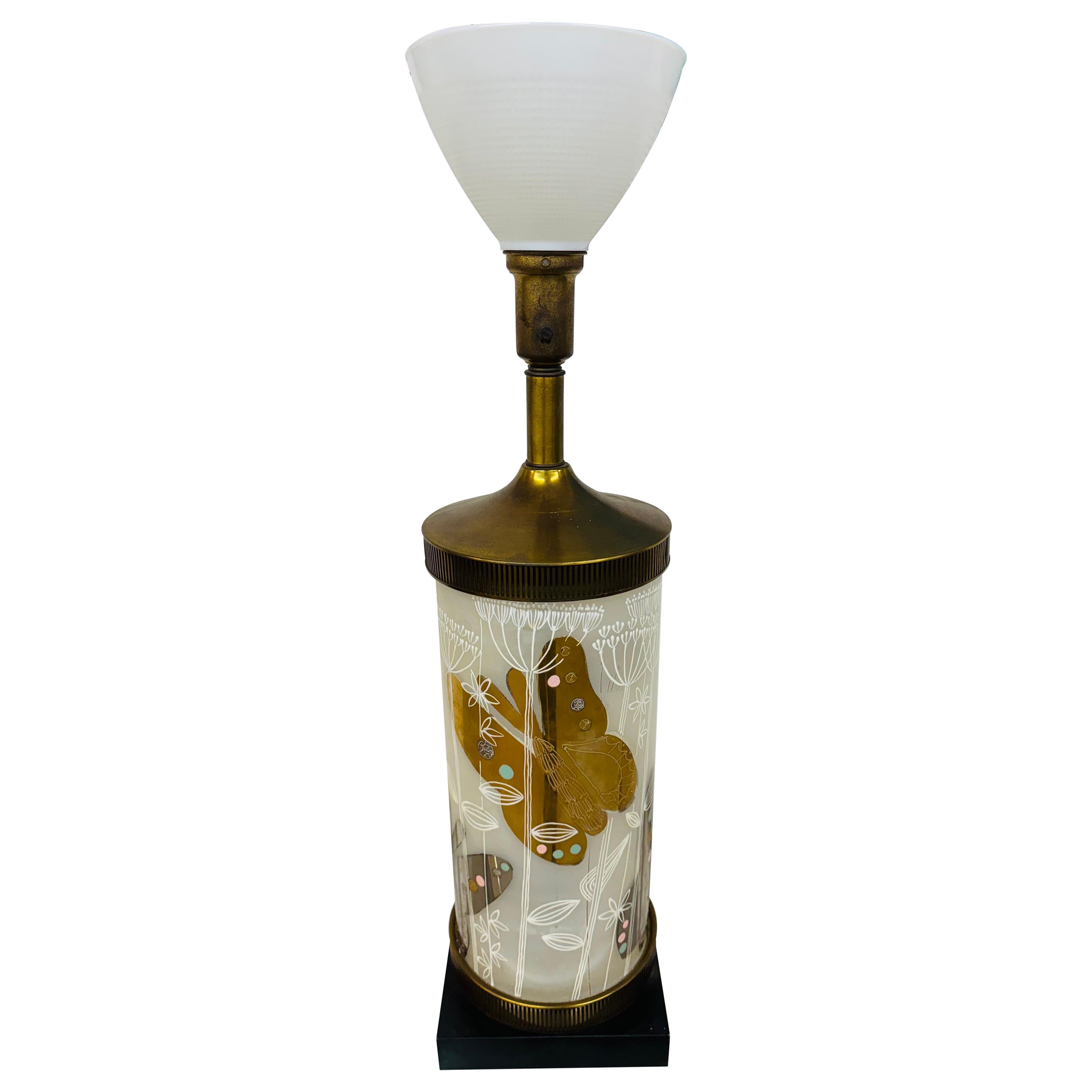 Mid-Century Modern Decorative Brass & Glass Table Lamp